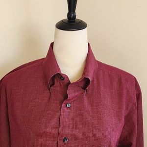 Izod Men's Maroon & White Small Check, Poplin, Button-Down, Collar Shirt Size XL